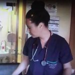 A video capture of Donna Giraud at her job as a nurse takin during a Global TV News report.